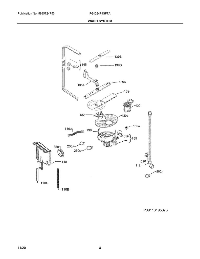 Frigidaire Dishwasher Lower Spray Arm - 111920868, Replaces: 111920832