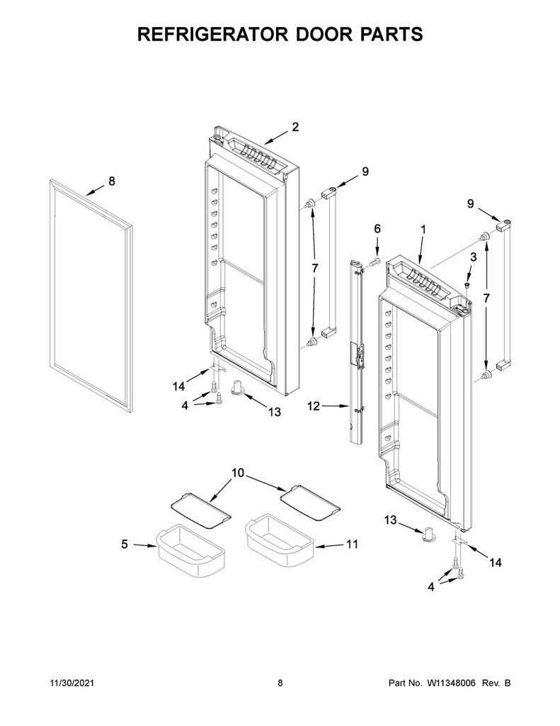Whirlpool Refrigerator & Freezer Refrigerator Door Assembly, Left Hand, Stainless - 13094747SQ