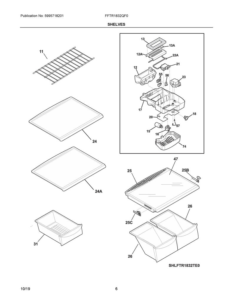 Frigidaire Refrigerator & Freezer Sliding Shelf w/ Pan Hanger & Glass - 240358926, Replaces: 240358901