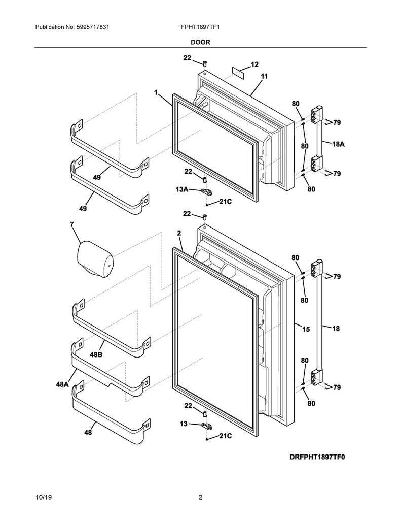 Frigidaire Refrigerator & Freezer Freezer Door Gasket (Gray) - 242193218
