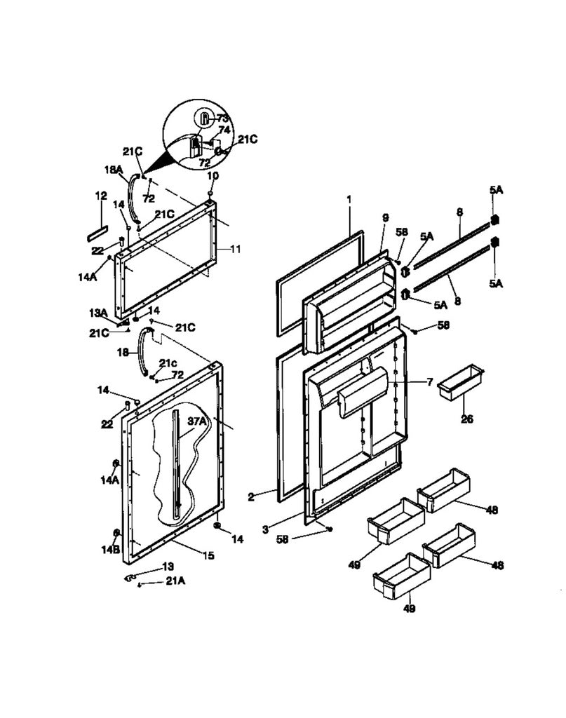 Frigidaire Refrigerator & Freezer Fresh Food Door Gasket - 5303207345, Replaces: 3206466