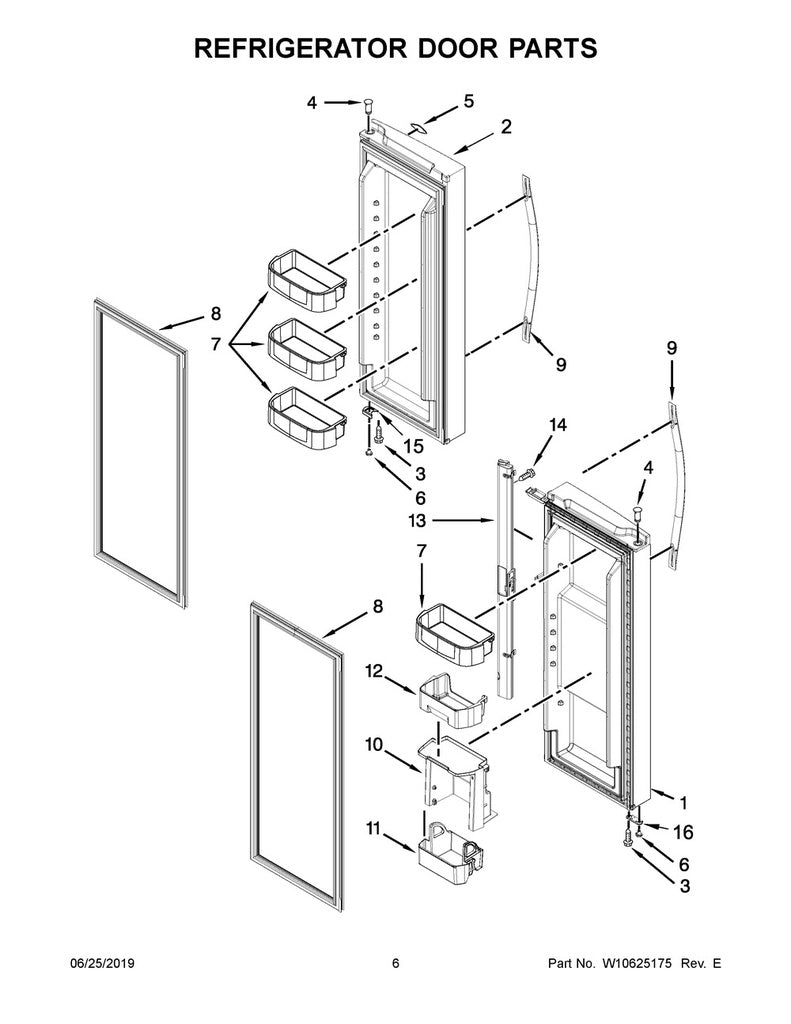 Whirlpool Refrigerator & Freezer Refrigerator Door Assembly, Right Hand, White - LW10353181