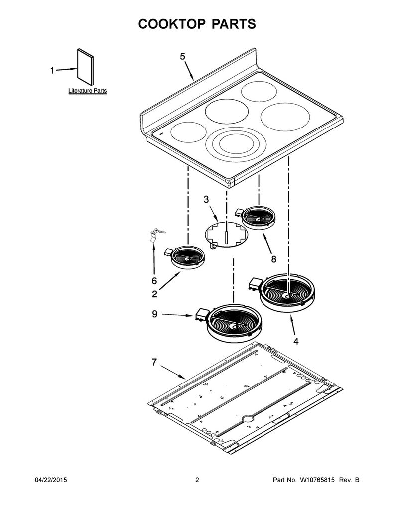 Whirlpool Range, Oven & Cooktop Range Main Cooktop Glass Assembly, Stainless - W10336329