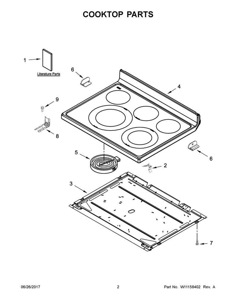 Whirlpool Range, Oven & Cooktop Glass Main Top (White) - W10472036, Replaces: W10380664