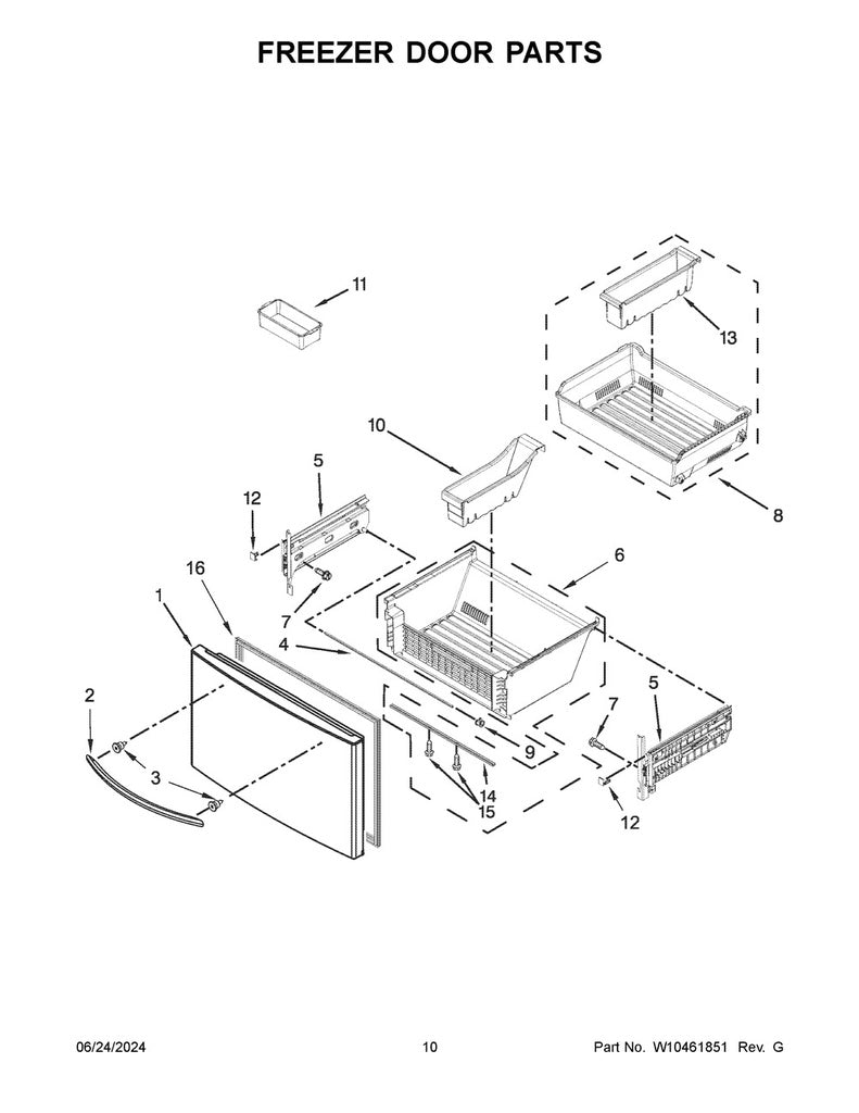 Whirlpool Refrigerator & Freezer Freezer Door Gasket (White) - W10638486, Replaces: W10249094