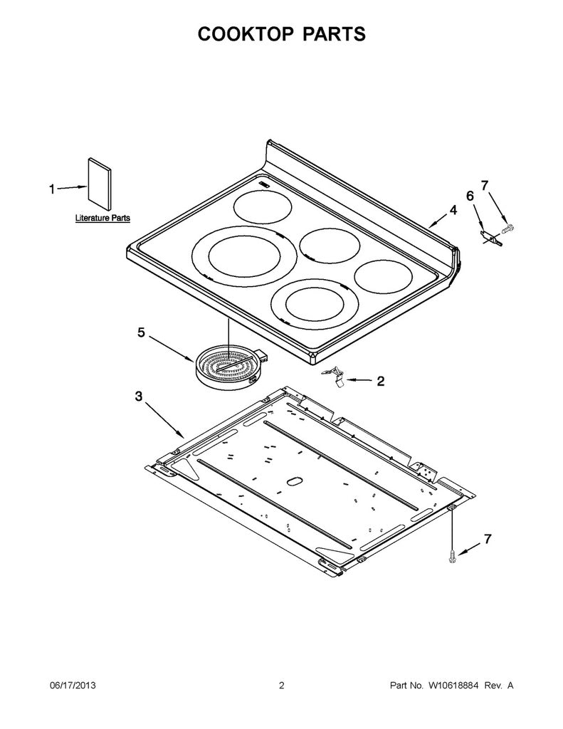 Whirlpool Range, Oven & Cooktop Glass Main Cooktop - W10651915, Replaces: W10162033