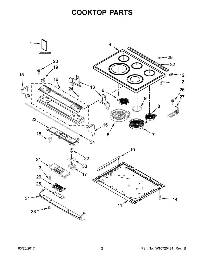 Whirlpool Range, Oven & Cooktop Range Main Cooktop Glass, Black - W10727026