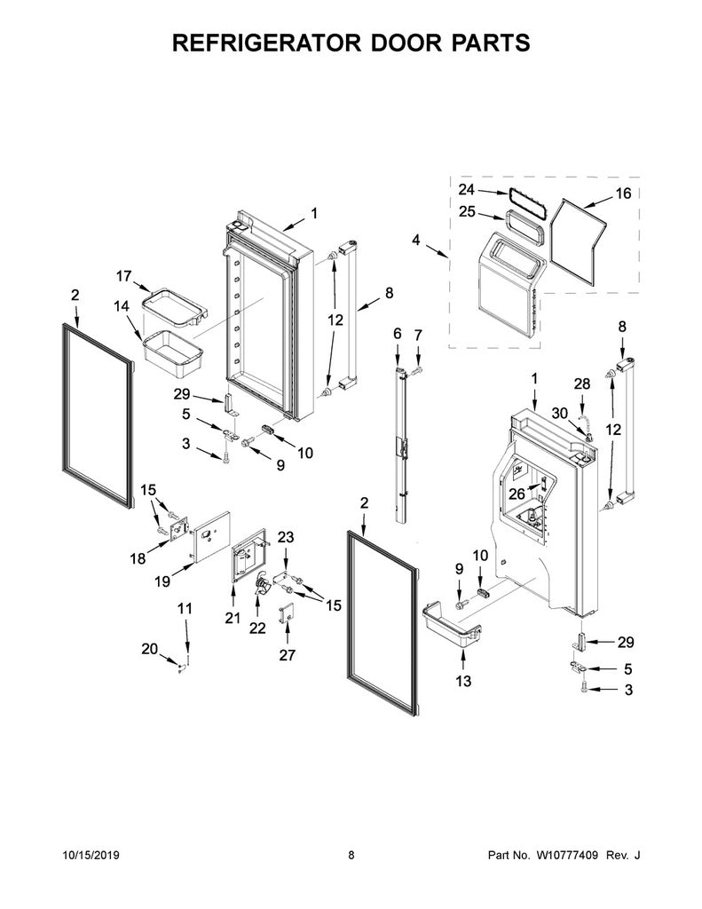 Whirlpool Refrigerator & Freezer Refrigerator Door Assembly, Right, Stainless - W10815687