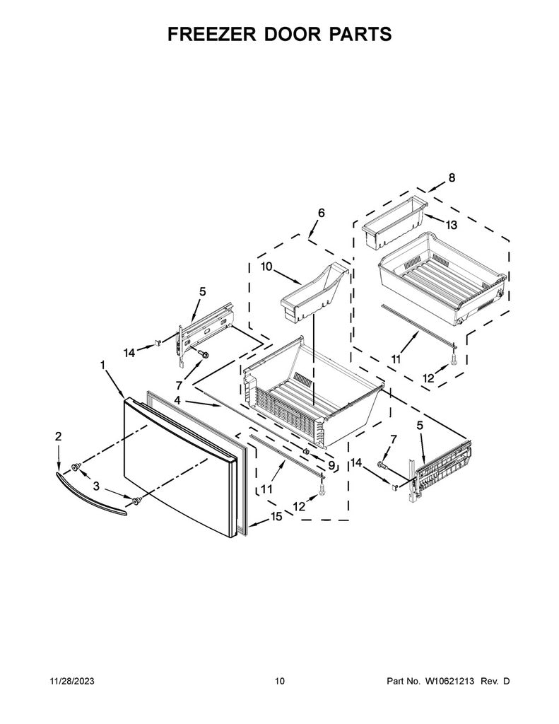 Whirlpool Refrigerator & Freezer Freezer Door Handle (Stainless) - W10827046, Replaces: W10357237