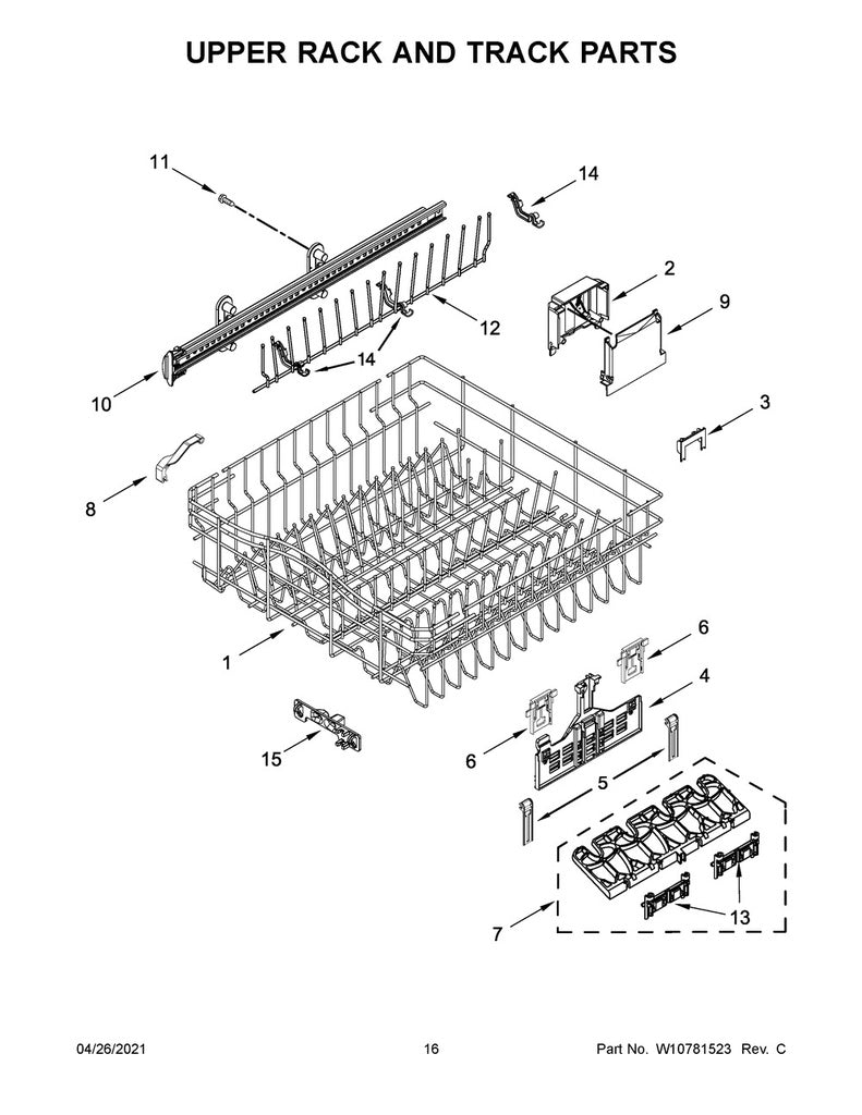 Whirlpool Dishwasher Rack Adjuster Assembly (Left Side) - W10837306, Replaces: W10629521