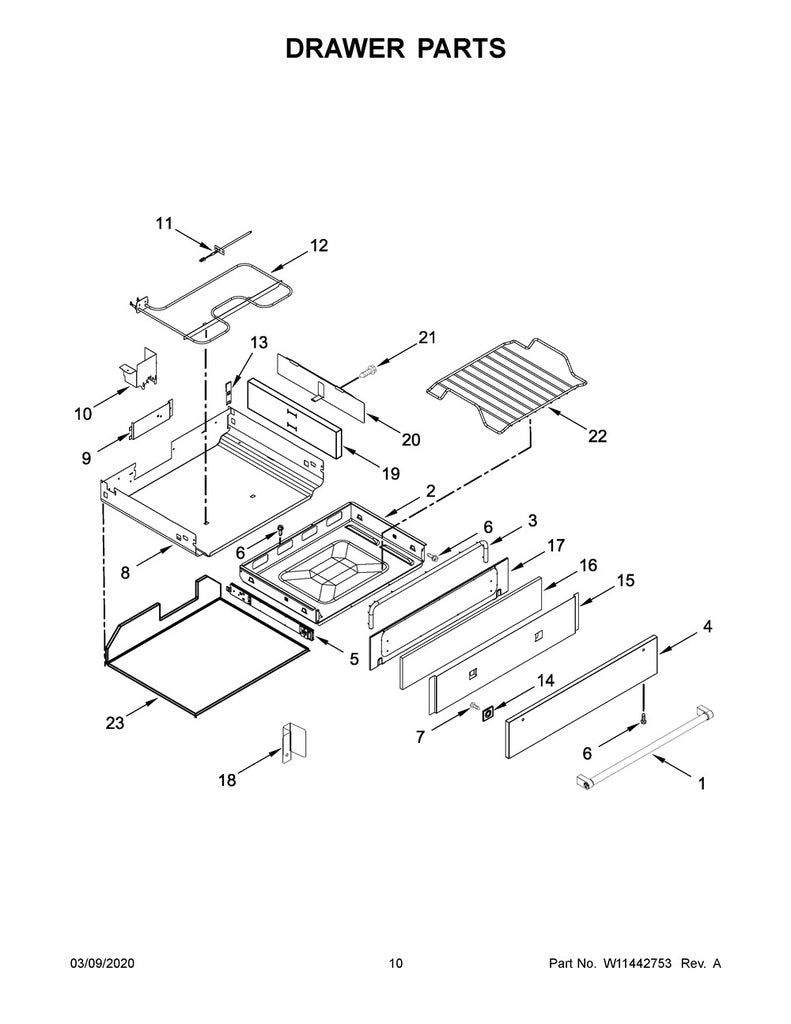 Whirlpool Range, Oven & Cooktop Drawer Panel (Stainless) - W10861216, Replaces: W10541954