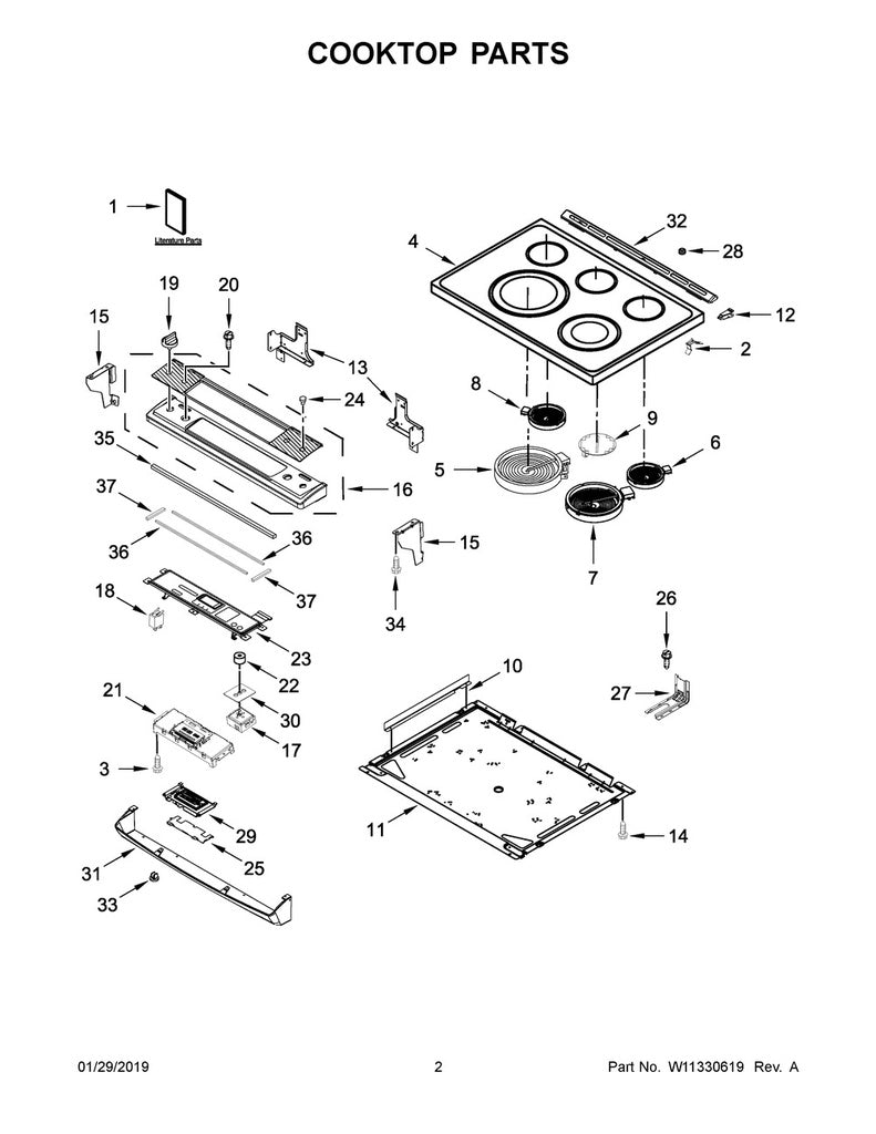 Whirlpool Range, Oven & Cooktop Control Panel - W10884503, Replaces: W10829263