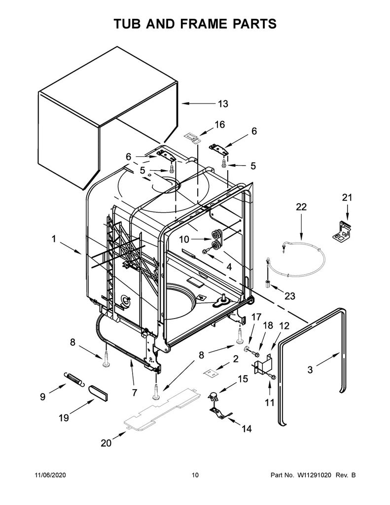 Whirlpool Dishwasher Tub Sound Shield - W10896113, Replaces: W10380479
