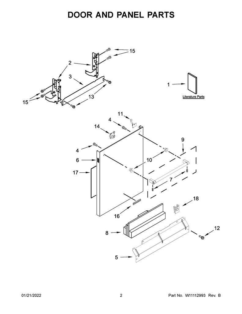 Whirlpool Dishwasher Door Panel (Stainless) - W10900374, Replaces: W10774903