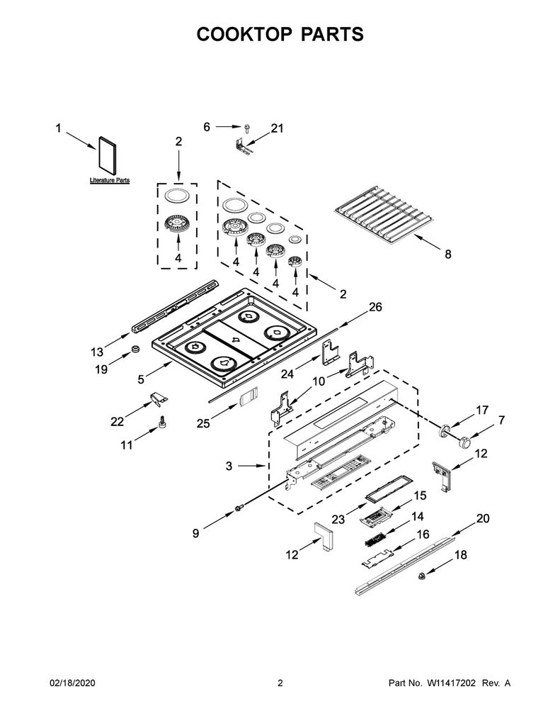 Whirlpool Range, Oven & Cooktop Grate Kit - W11026378, Replaces: W10432520