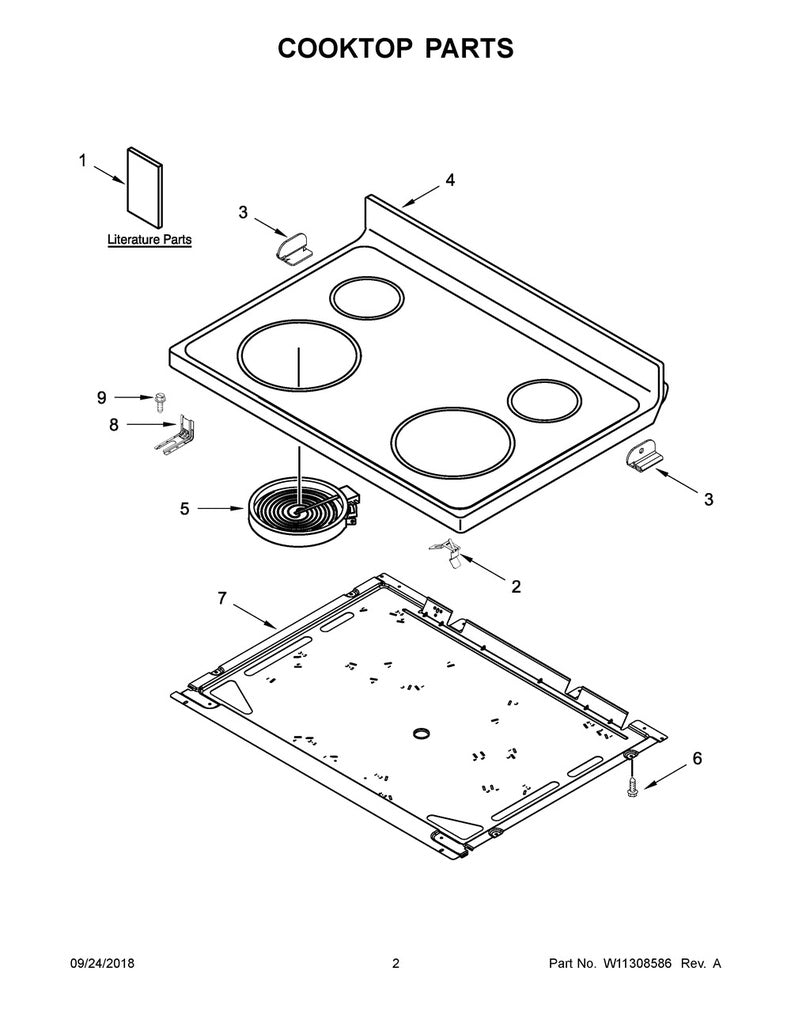 Whirlpool Range, Oven & Cooktop Radiant Surface Element (2500W) - W11047722, Replaces: 8273992
