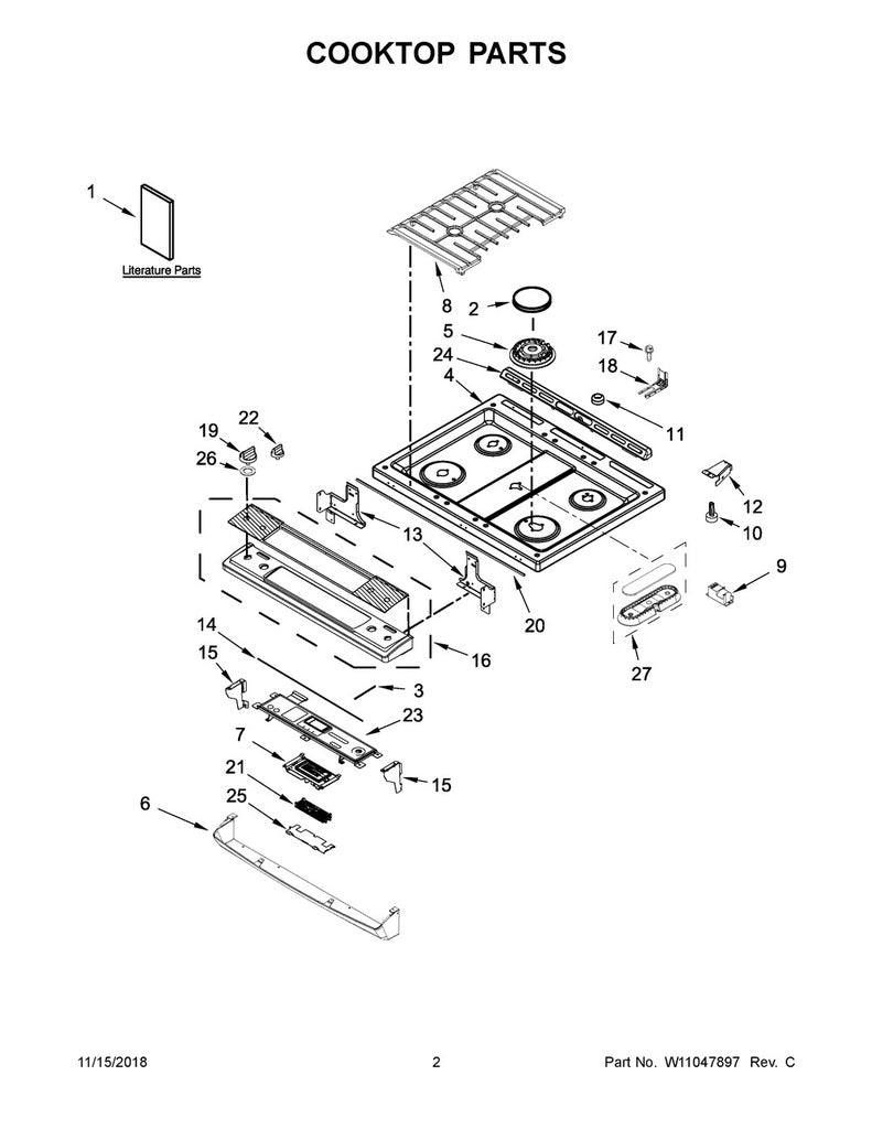 Whirlpool Range, Oven & Cooktop Knob - W11049637, Replaces: W10876615