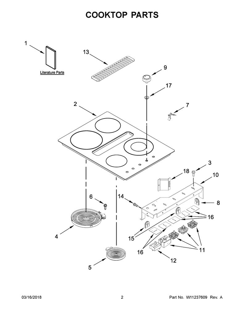 Whirlpool Range, Oven & Cooktop Range Main Cooktop Glass, Black - W11051485