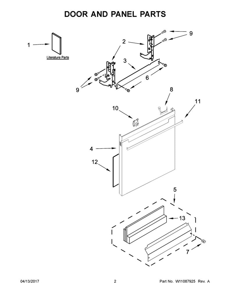 Whirlpool Dishwasher Door Panel (Stainless) - W11088097, Replaces: W11028374