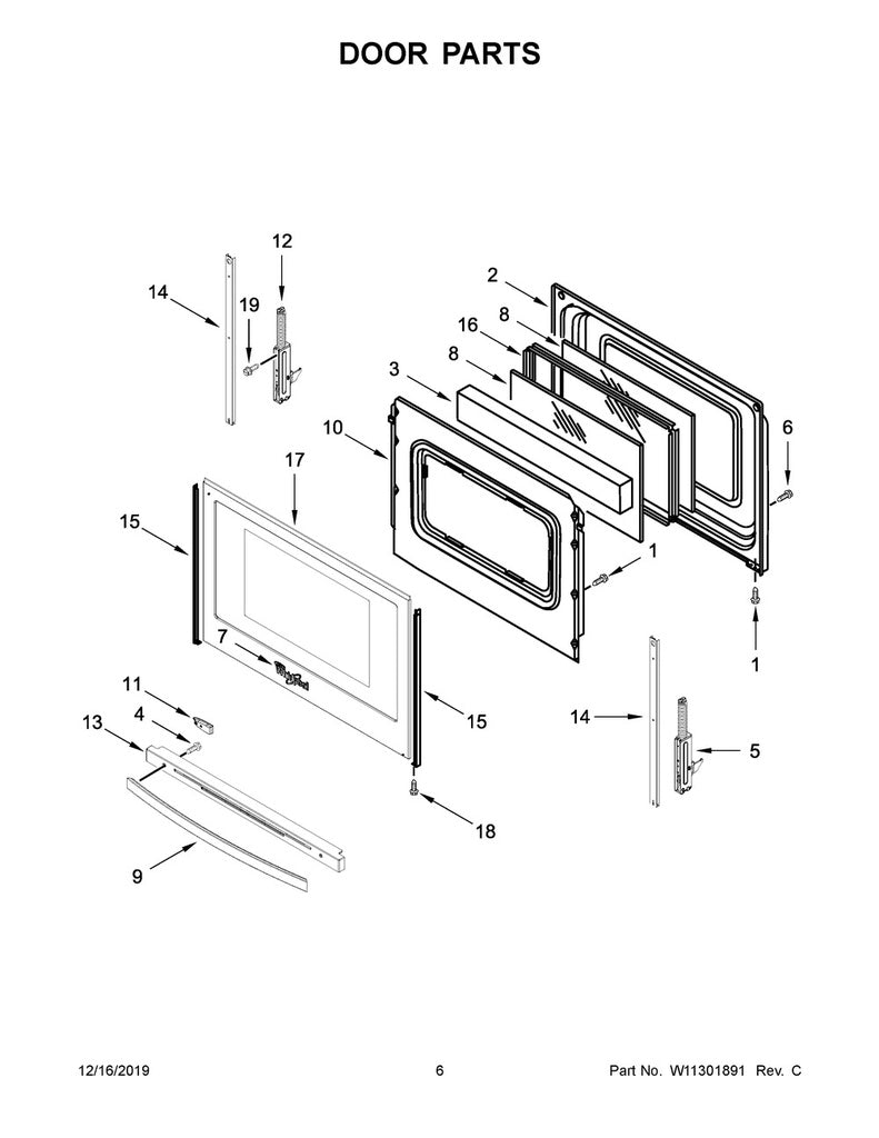 Whirlpool Range, Oven & Cooktop Outer Door Glass (Stainless) - W11219379, Replaces: W10851726