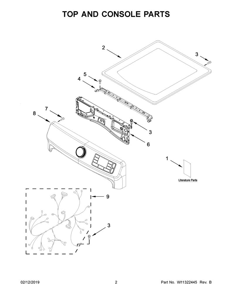 Whirlpool Dryer Front Panel/Console - W11310057, Replaces: W11296403