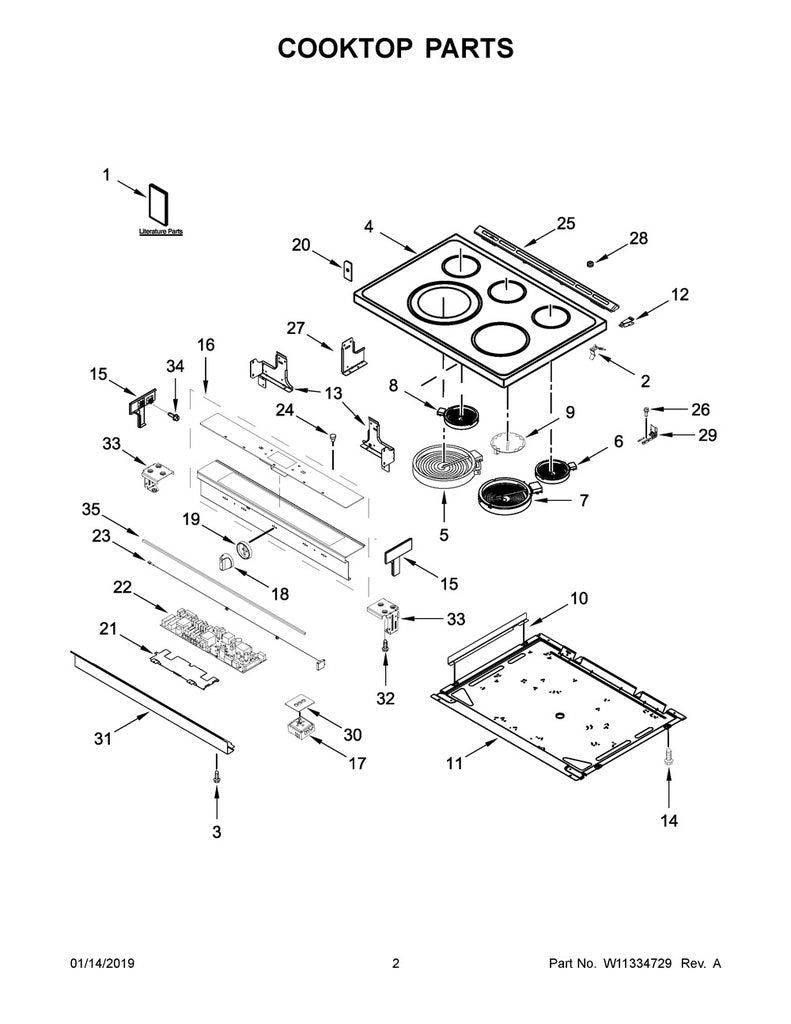 Whirlpool Range, Oven & Cooktop Control Panel - W11335274, Replaces: W10854344