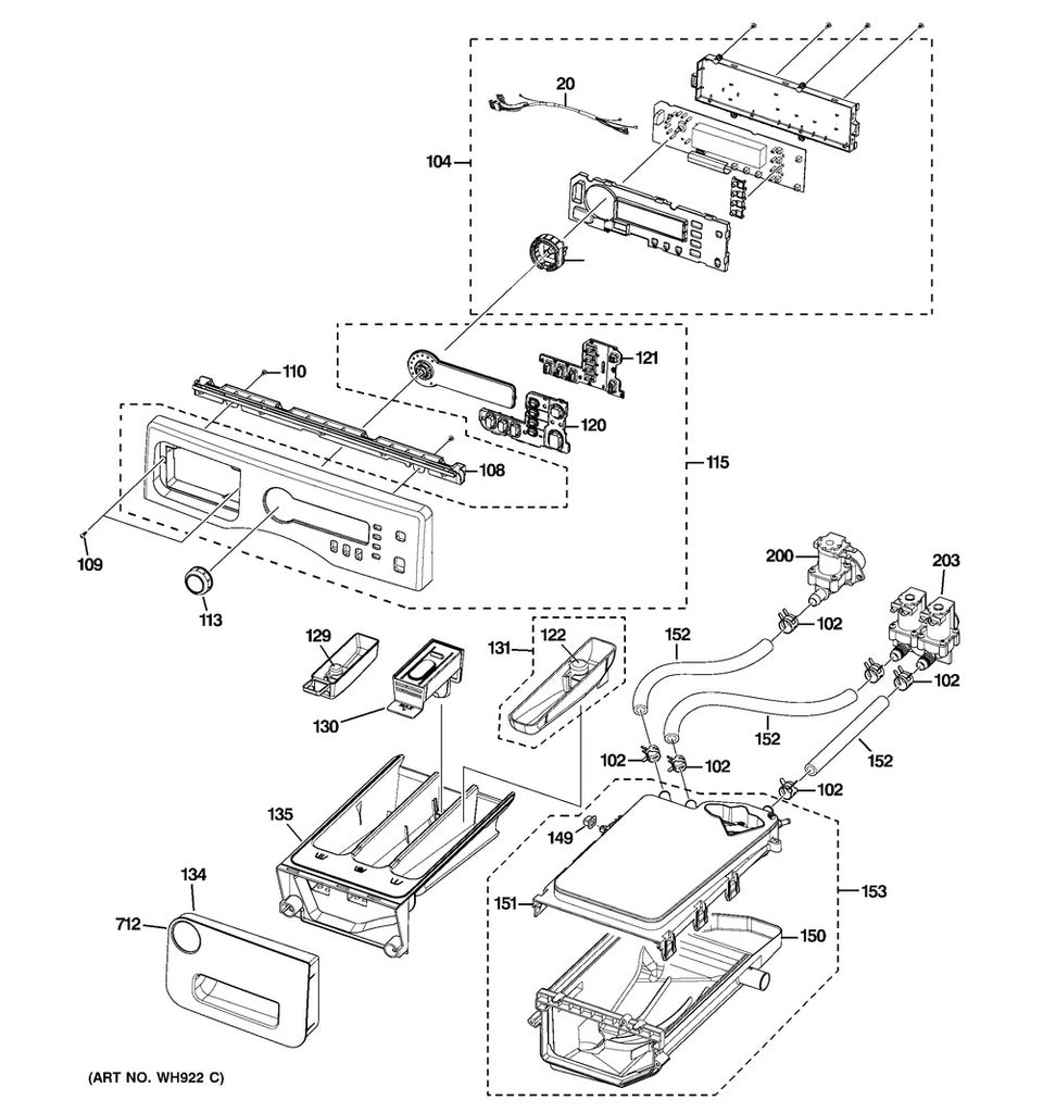 GE Washer Dispenser Drawer Assembly - WG04L01636, Replaces: WH41X10242