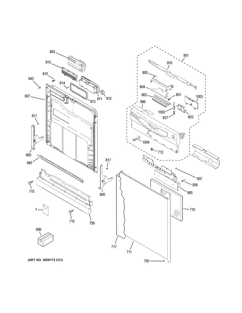 GE Dishwasher Bottom Door Gasket & Deflector Strip - WG04L01889