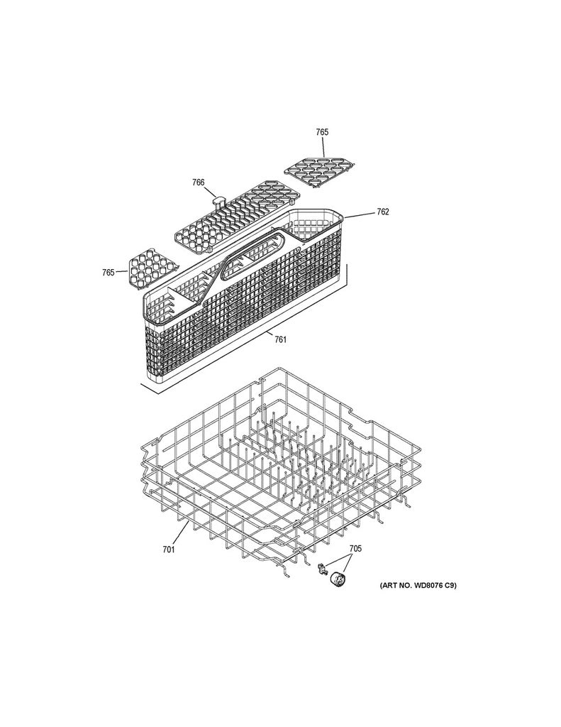 GE Dishwasher Lower Dishrack Assembly - WG04L04124, Replaces: WD28X10384