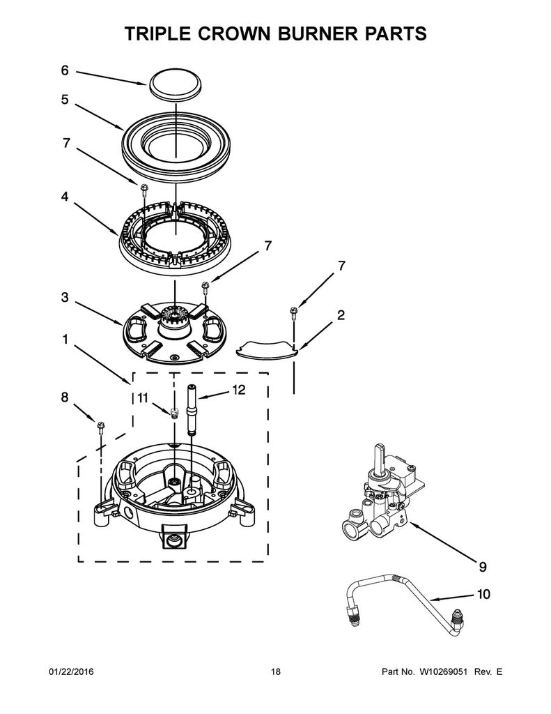 Whirlpool Range, Oven & Cooktop Gas Burner Assembly - WP9761639, Replaces: 9761639