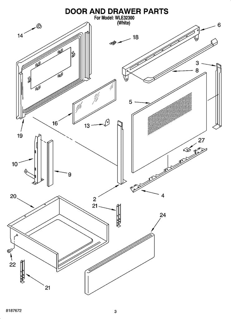 Whirlpool Range, Oven & Cooktop Range Outer Oven Door Panel & Glass, White - WP9781782PW