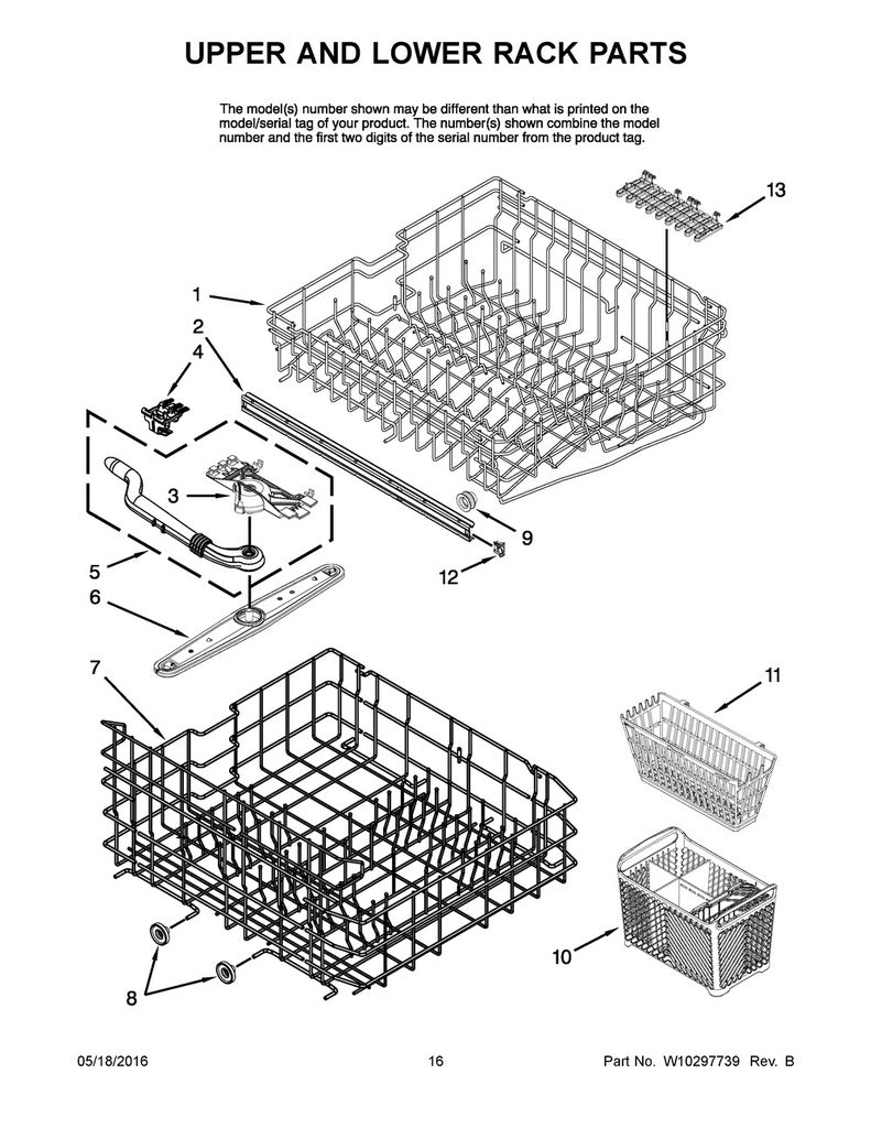 Whirlpool Dishwasher Upper Dishrack Roller and Axle Assembly - WP99002781, Replaces: 99002781