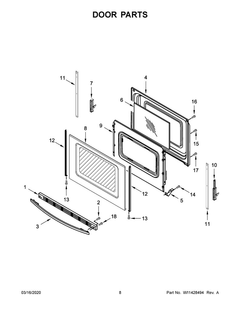 Whirlpool Range, Oven & Cooktop Door Handle (Stainless) - WPW10144883, Replaces: W10118424