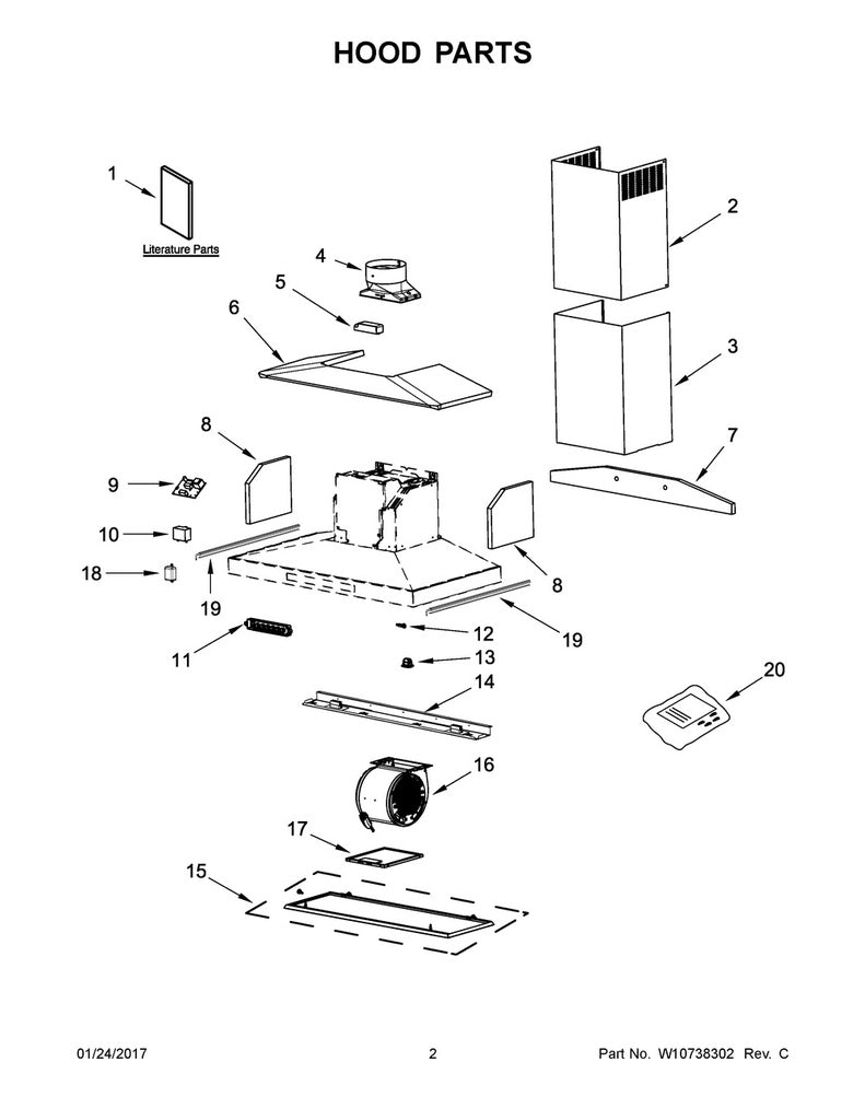 Whirlpool Range, Oven & Cooktop Range Hood Vent Chimney - WPW10291599