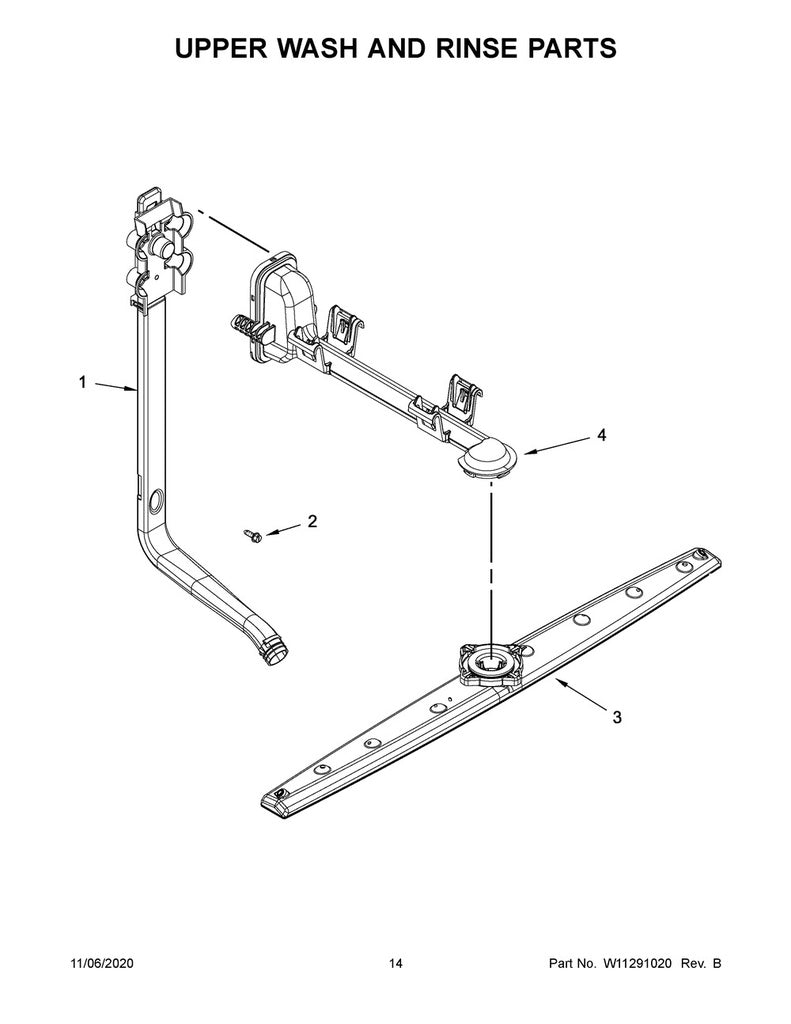 Whirlpool Dishwasher Upper Wash Arm - WPW10317197, Replaces: W10317197