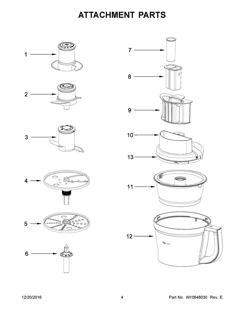 Whirlpool Small Appliance Food Processor Pusher, 9 Cup - WPW10466865