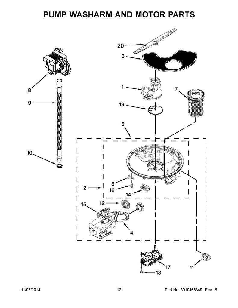Whirlpool Dishwasher Pump and Motor Assembly - WPW10482482, Replaces: W10300748