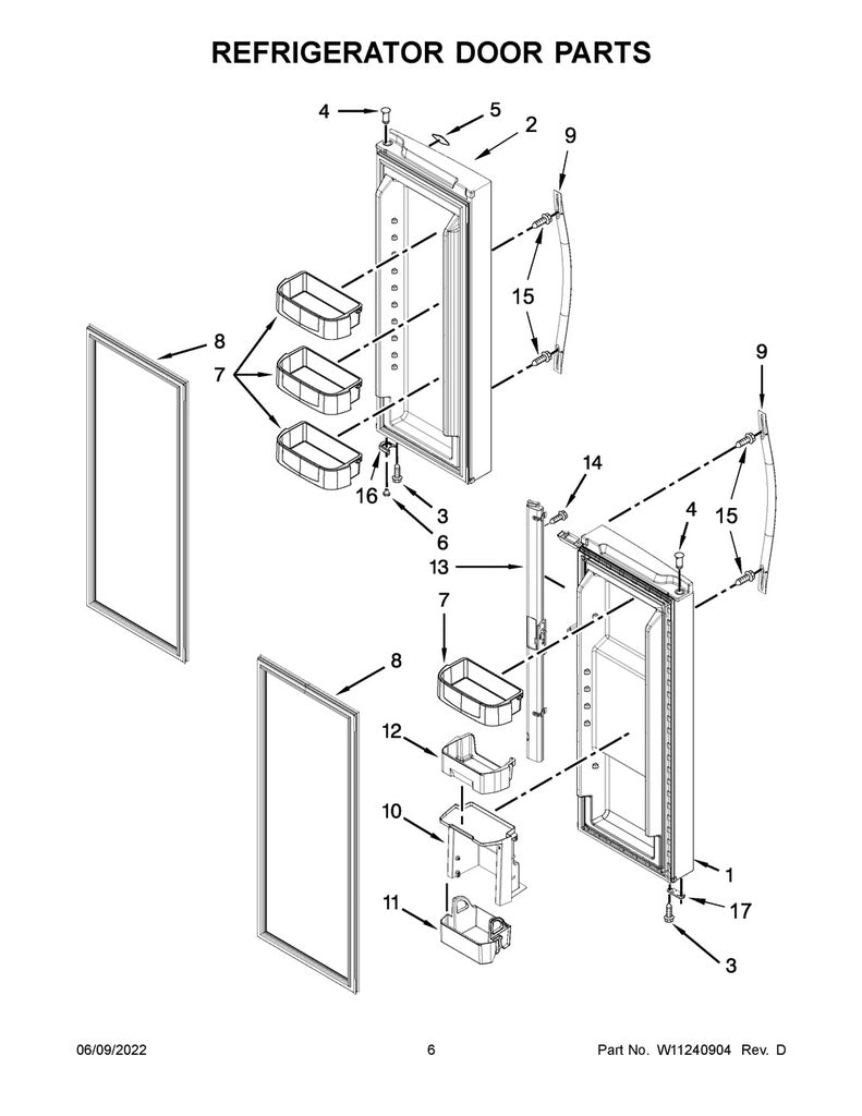 Whirlpool Refrigerator & Freezer Door Mullion (White) - WPW10624451, Replaces: W10434693