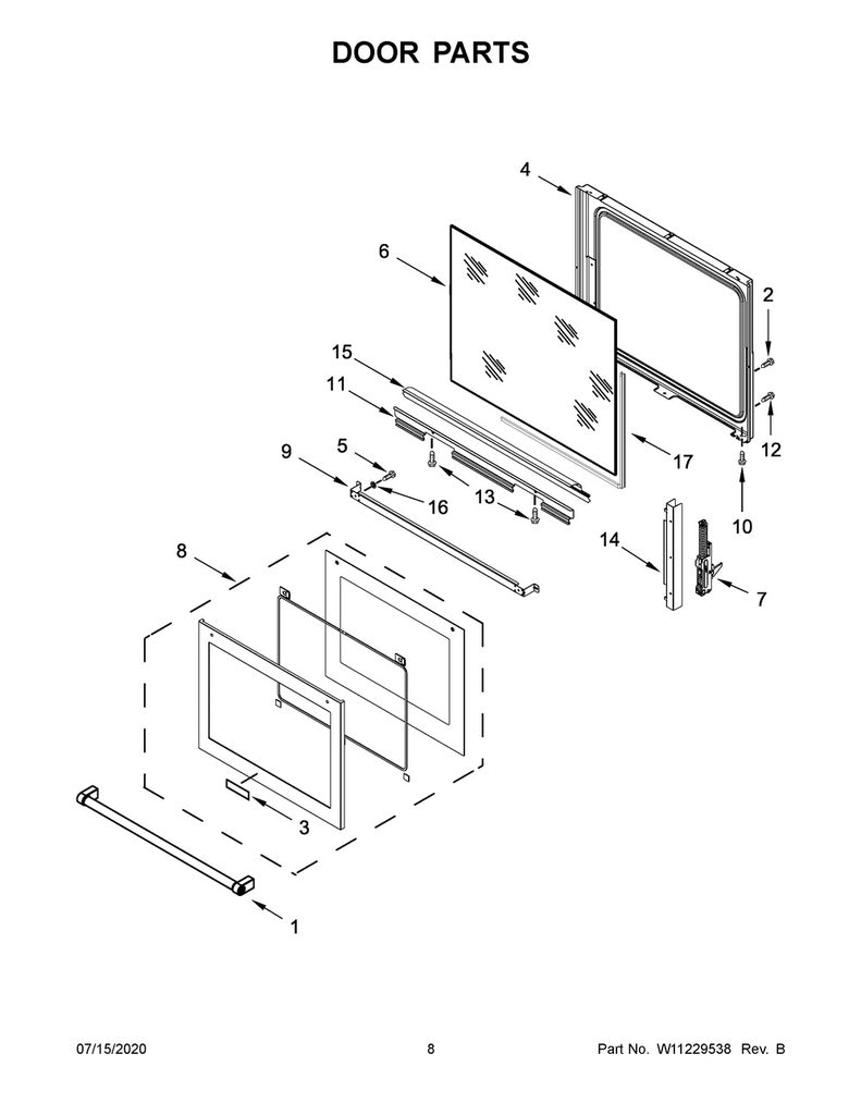 Whirlpool Range, Oven & Cooktop Outer Door Panel (Stainless) - WPW10634271, Replaces: W10634271
