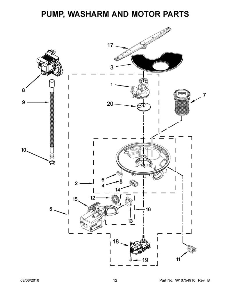 Whirlpool Dishwasher Circulation Pump & Motor Assembly - WPW10671941, Replaces: W10671941