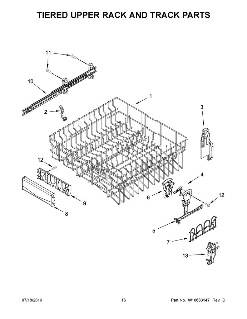Whirlpool Dishwasher Rack Adjuster (Left Side) - WPW10740408, Replaces: W10609580