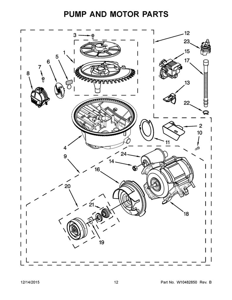 Whirlpool Dishwasher Circulation Pump & Motor - WPW10757217, Replaces: 8193509