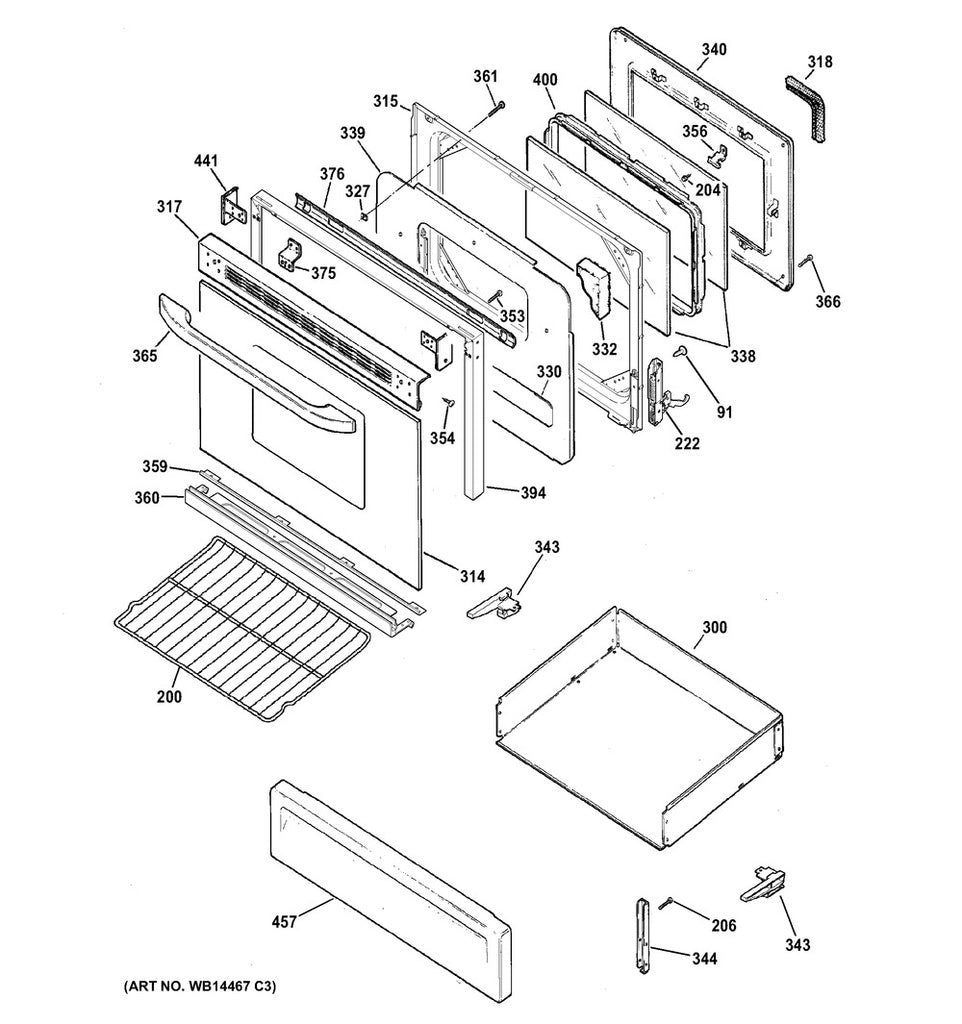 GE Range, Oven & Cooktop Range Outer Oven Door Panel & Glass, White - WS01L07974