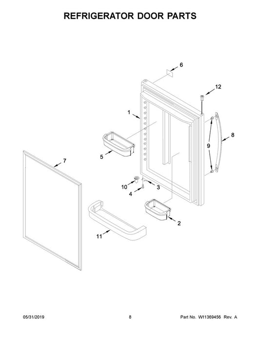 Whirlpool Refrigerator & Freezer Refrigerator Door Assembly, Right Hand, Stainless - 13107539SQ