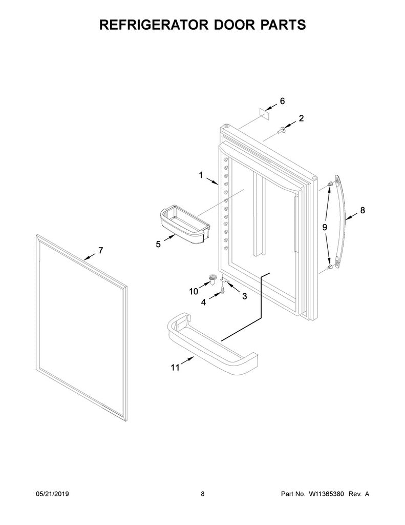Whirlpool Refrigerator & Freezer Refrigerator Door Assembly, Stainless - 13107554SQ