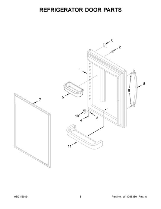 Whirlpool Refrigerator & Freezer Refrigerator Door Assembly, Stainless - 13107554SQ