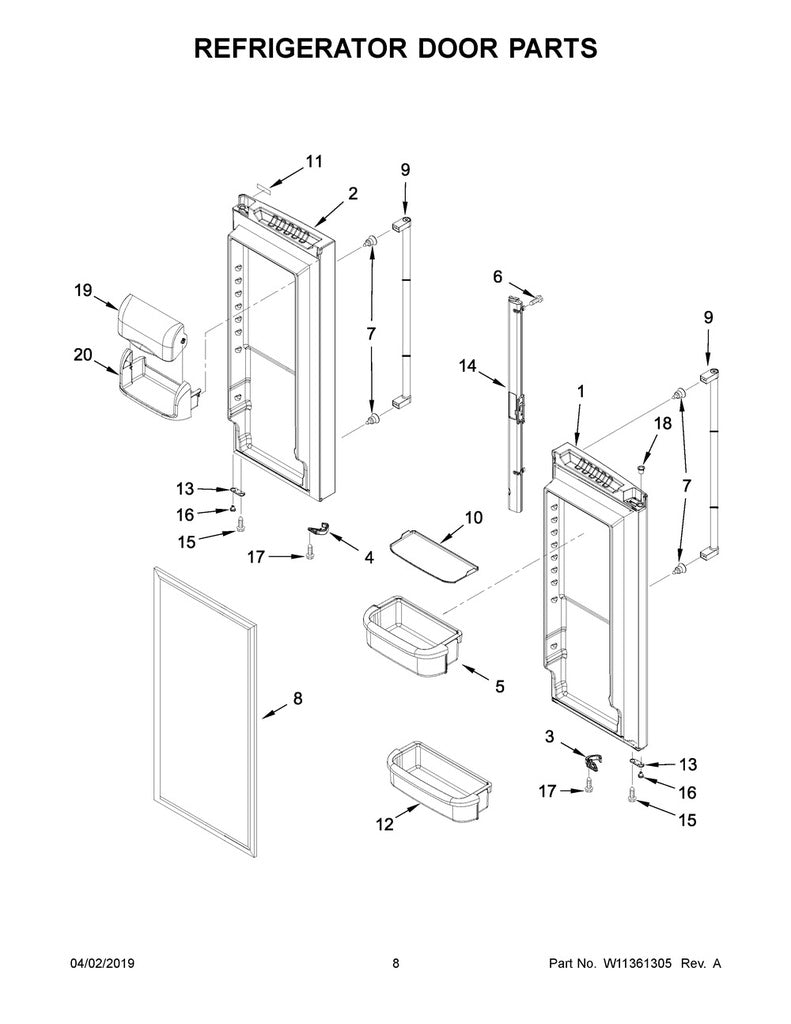 Whirlpool Refrigerator & Freezer Refrigerator Door Assembly, Right, Stainless - 13107855SQ