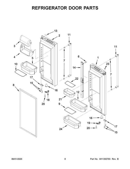 Whirlpool Refrigerator & Freezer Refrigerator Door Assembly, Left, Stainless - 13107886SQ