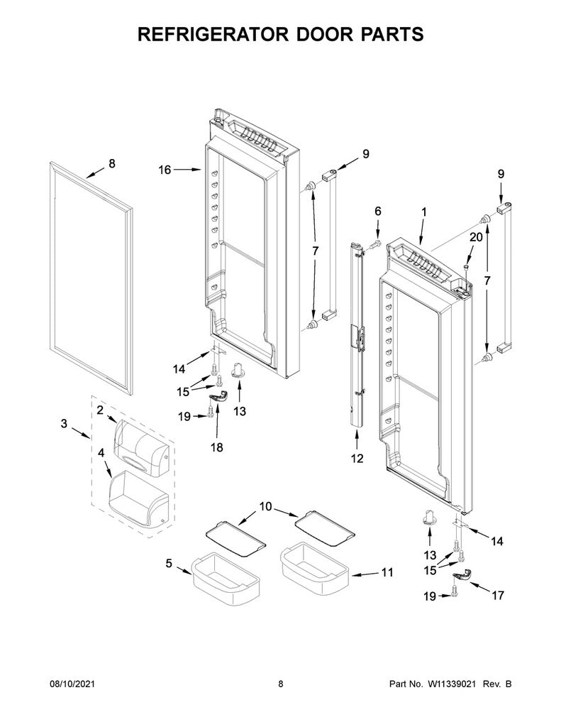 Whirlpool Refrigerator & Freezer Refrigerator Door Assembly, Left Hand, Stainless - 13107888SQ