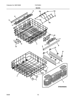 Glissière de panier supérieur pour lave-vaisselle Frigidaire - 154597801, remplace : 154232701
